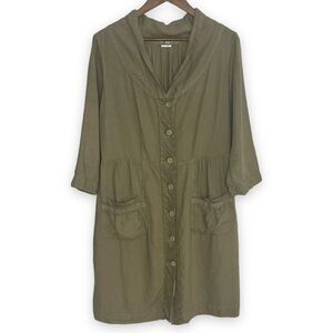 Transit Par-Such‎ Green V-Neck Above Knee Button Front Long Sleeve Dress Size 4